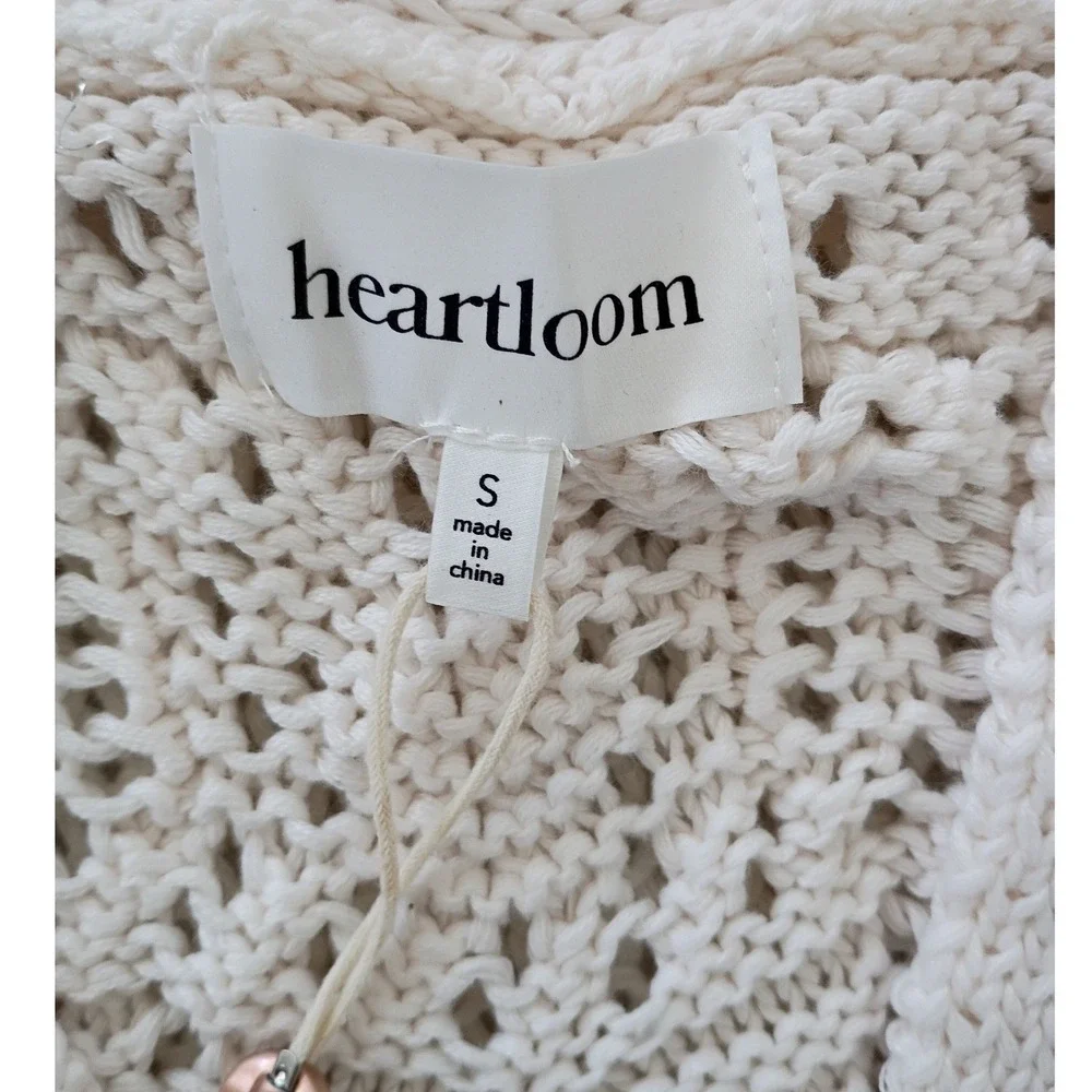 NWT Heartloom Gilda Vest Paper White Pointelle Crochet Knit Button Front S $79 - Picture 2 of 9